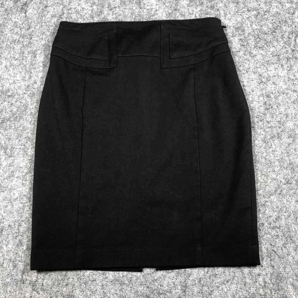 Express Skirt Womens 4 Black Pencil Knee Length Belted Buckle Lined Stretch